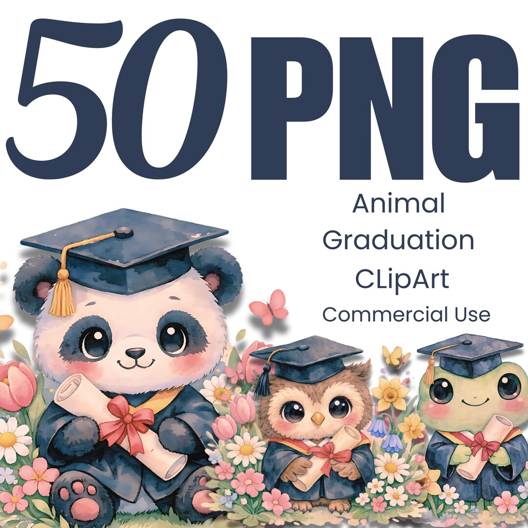 Watercolor Graduation Animals Clipart Bundle, Kawaii Bear, Puppy, Fox ...