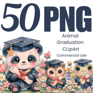 Watercolor Graduation Animals Clipart Bundle, Kawaii Bear, Puppy, Fox, Frog (Digital Download)