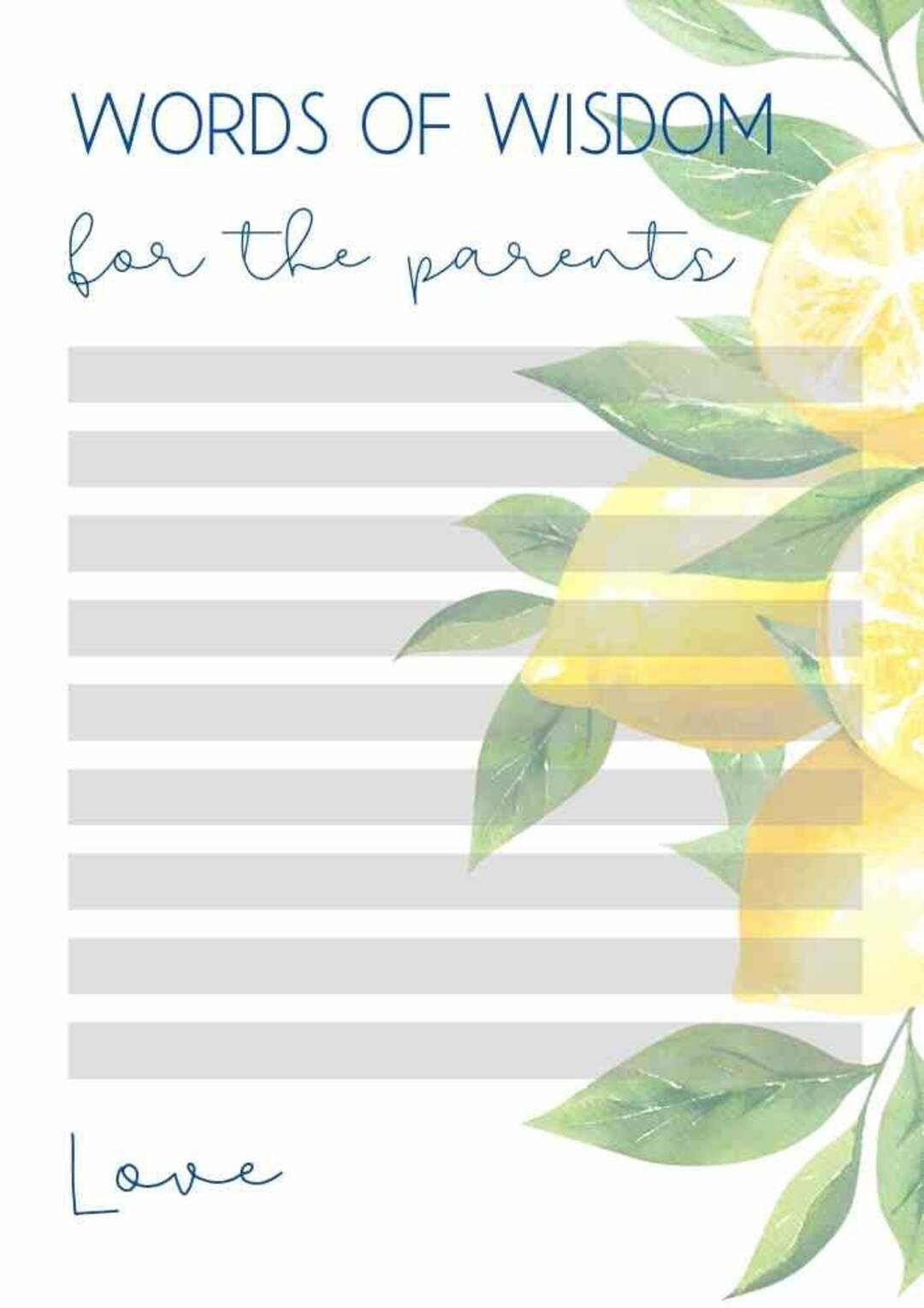 Printable Baby Shower Words of Wisdom Lemon Decor Etsy