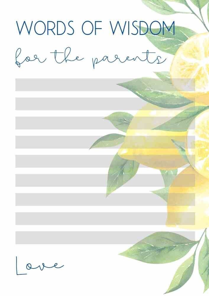 Printable Baby Shower Words Of Wisdom Lemon Decor Etsy Printable baby shower words of wisdom lemon decor etsy