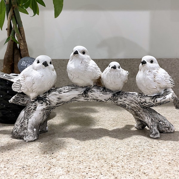 Birds on a Branch Figurine Statues Home Decor Fireplace Ornament Tabletop Bird Decorations Desktop Mantel