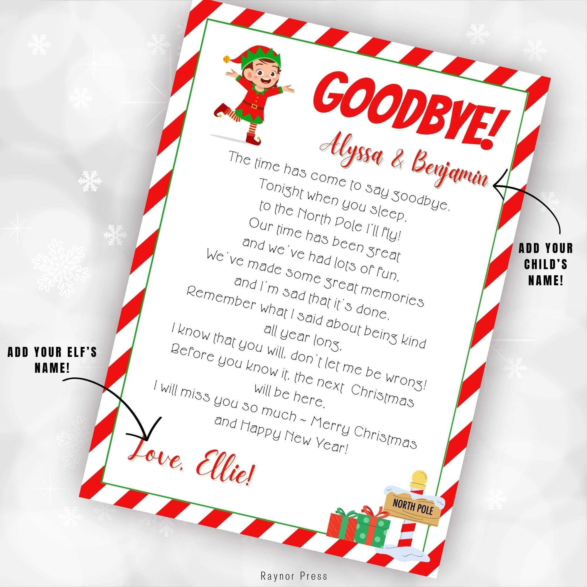 PERSONALIZED Elf Arrival Letter and Elf Goodbye Letter Girl Elf
