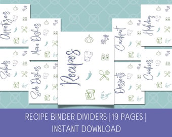 Recipe Binder Divider Pages | Instant Download | 19 Pages