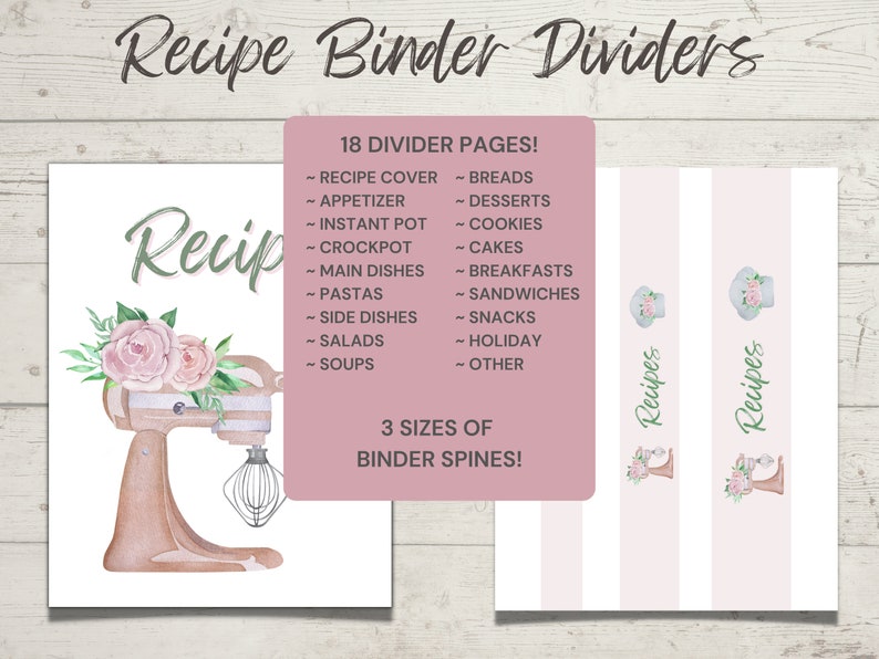 Printable Recipe Binder Kit, Printable Meal Planner, Recipe Organizer