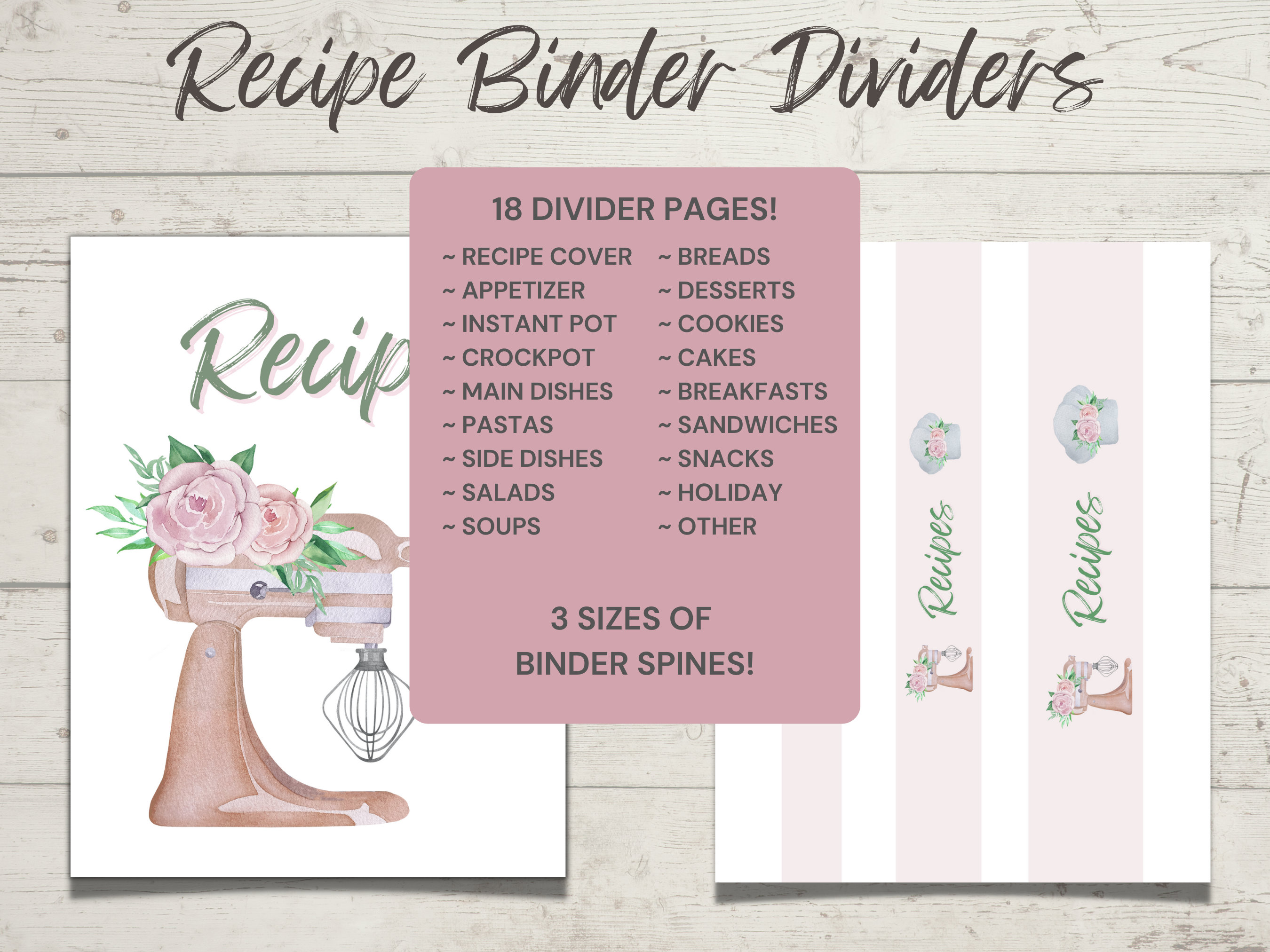 Printable Recipe Binder Kit, Printable Meal Planner, Recipe Organizer ...