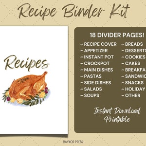 Recipe Binder Kit Section Dividers - Printable Recipe Binder Dividers for Recipe Book - Thanksgiving - Fall - Set of 18