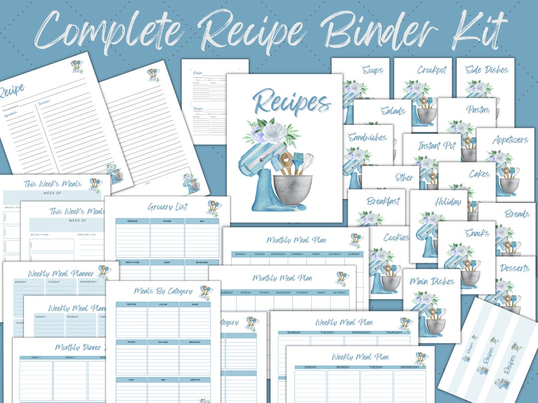 Printable Recipe Binder Kit, Printable Meal Planner, Recipe Organizer ...