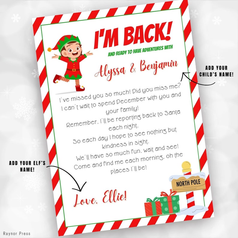PERSONALIZED Elf Arrival Letter and Elf Goodbye Letter Girl Elf
