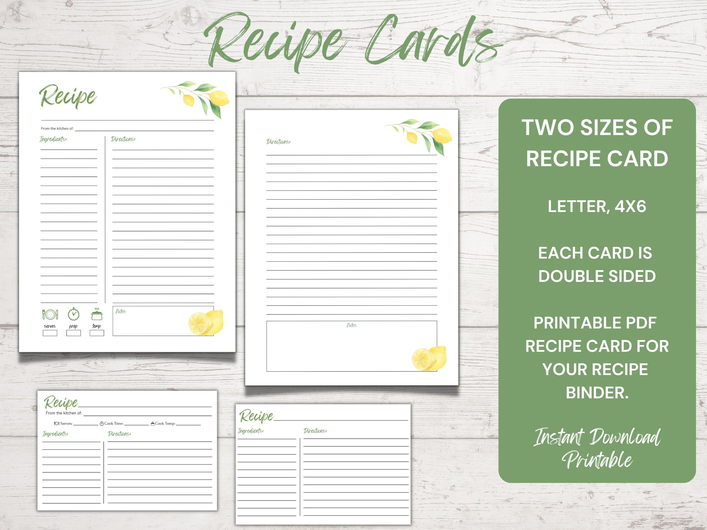 Printable Recipe Binder Kit, Printable Meal Planner, Recipe Organizer, Recipe Cards, Weekly Meal