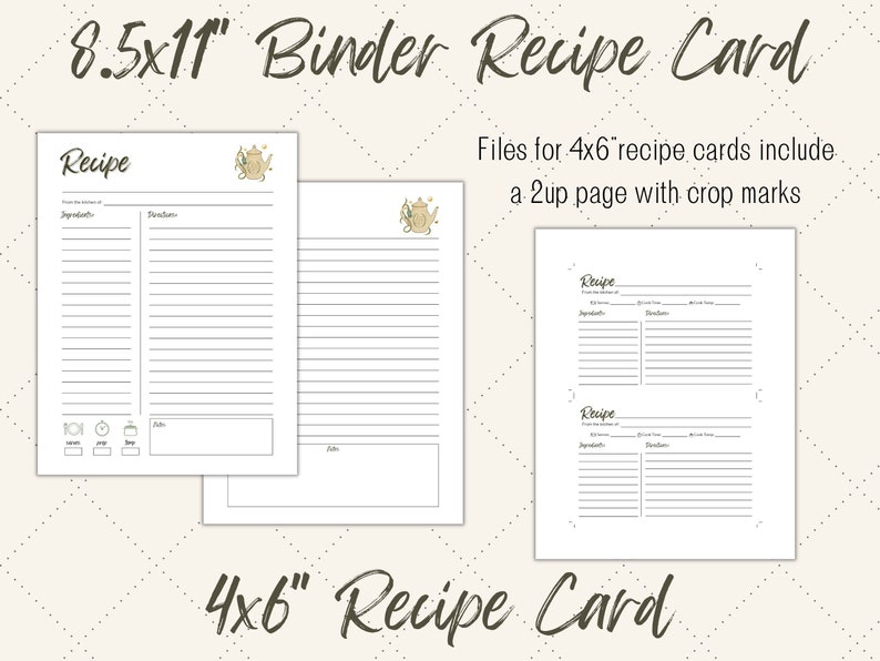 Printable Recipe Binder Kit, Printable Meal Planner, Recipe Organizer