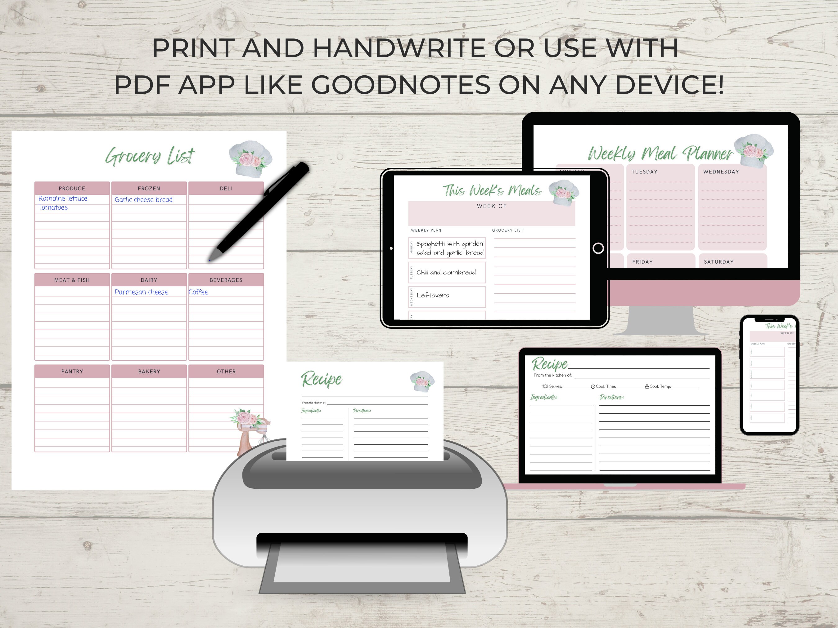 Printable Recipe Binder Kit, Printable Meal Planner, Recipe Organizer ...