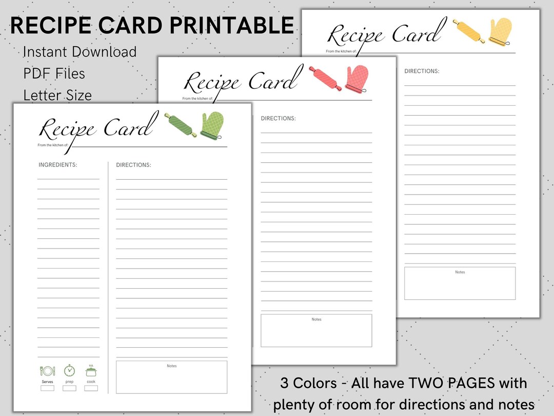 Recipe Cards Printable and Fillable PDF 2 Page 3 Colors Recipe Planner Recipe Binder Family Recipe Book Letter Recipe Template - Etsy recipe-cards-printable-and-fillable-pdf-2-page-3-colors-recipe-planner-recipe-binder-family-recipe-book-letter-recipe-template-etsy
