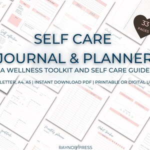 Self Care Planner and Journal, Wellness Planner Printable, Digital Self Care Journal, Mindfulness Mental Health Planner and Anxiety Tracker