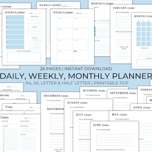 Daily Planner, Weekly Planner, Monthly Planner, Printable Planner, Digital Planner, Goodnotes Planner, Instant Download, A4/A5/Letter/Half