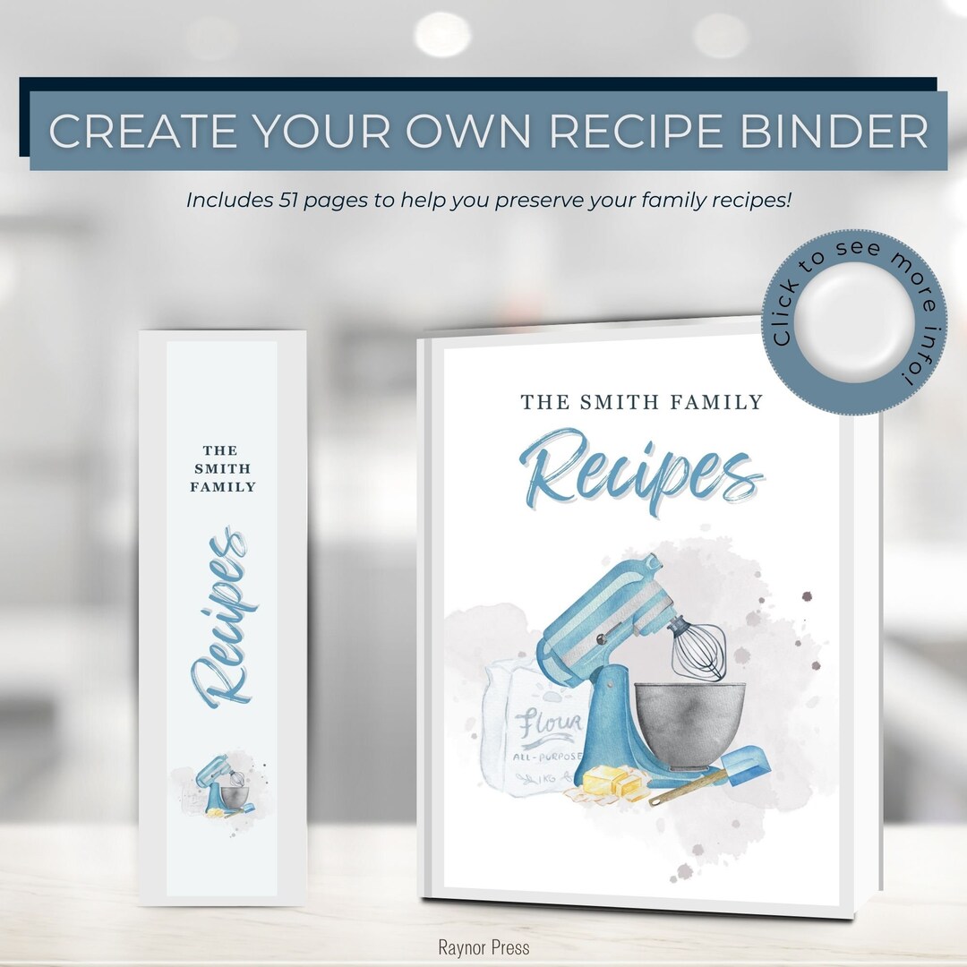 Kitchen Mixer Family Recipe Book Template, Printable Cookbook Template