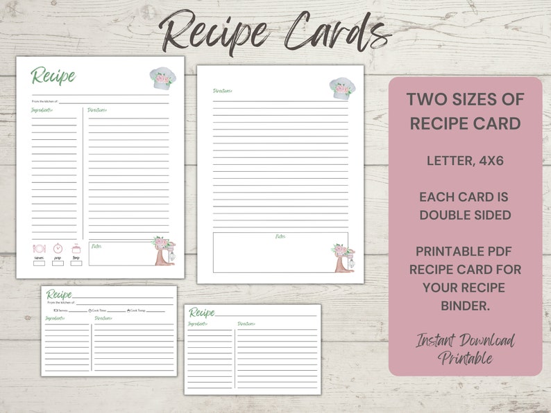 Printable Recipe Binder Kit, Printable Meal Planner, Recipe Organizer