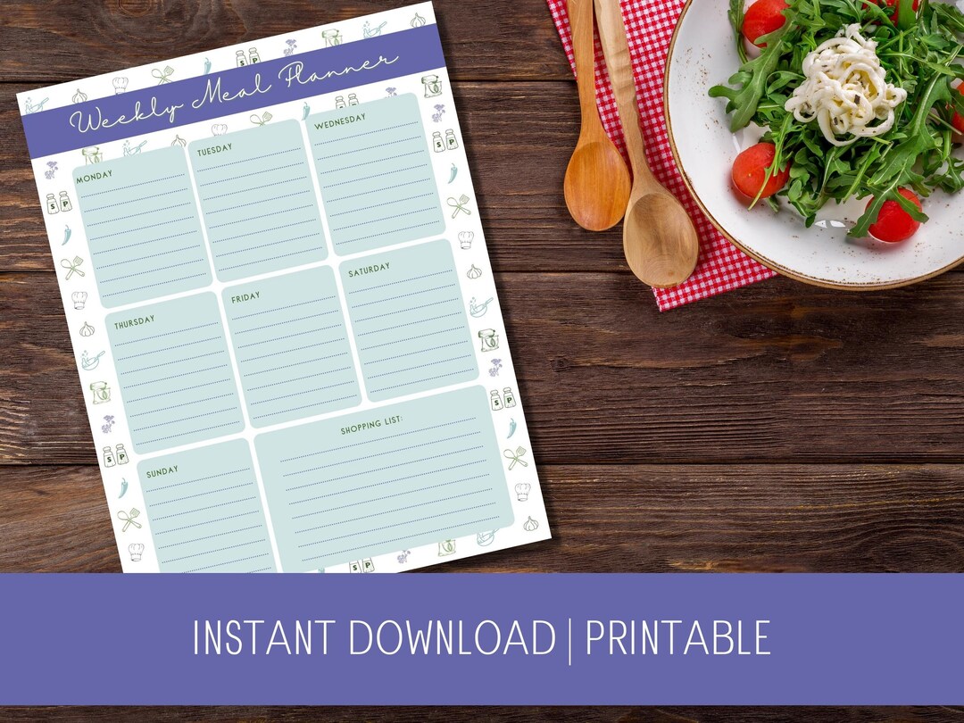 Weekly Meal Planner Printable With Space for Notes and Grocery - Etsy ...