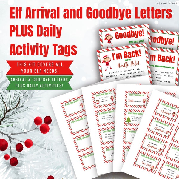 I'm Back! Christmas Elf Bundle, Includes TWO Elf Arrival and Goodbye Letters, Elf Activities for all December|Christmas Elf Kit | Girl Elf