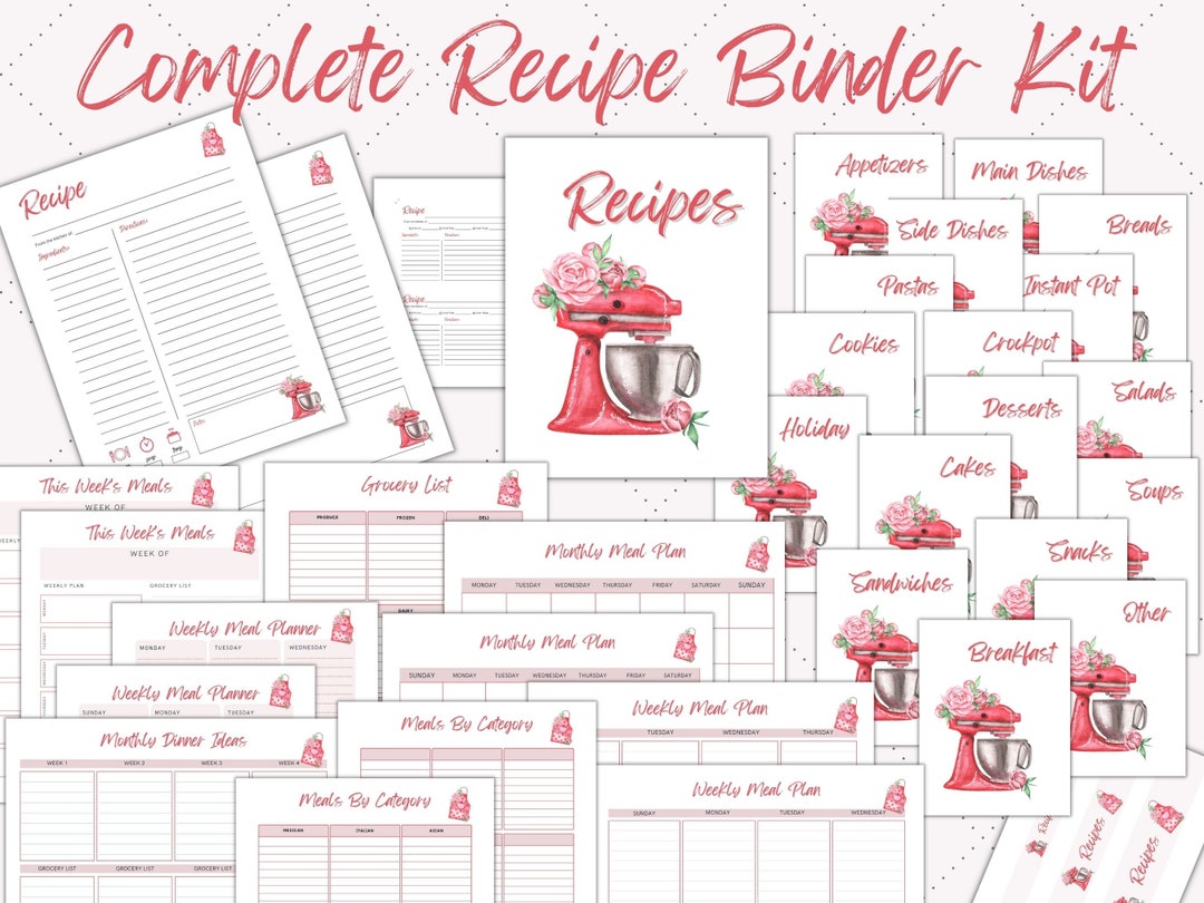 Printable Recipe Binder Kit, Printable Meal Planner, Recipe Organizer ...