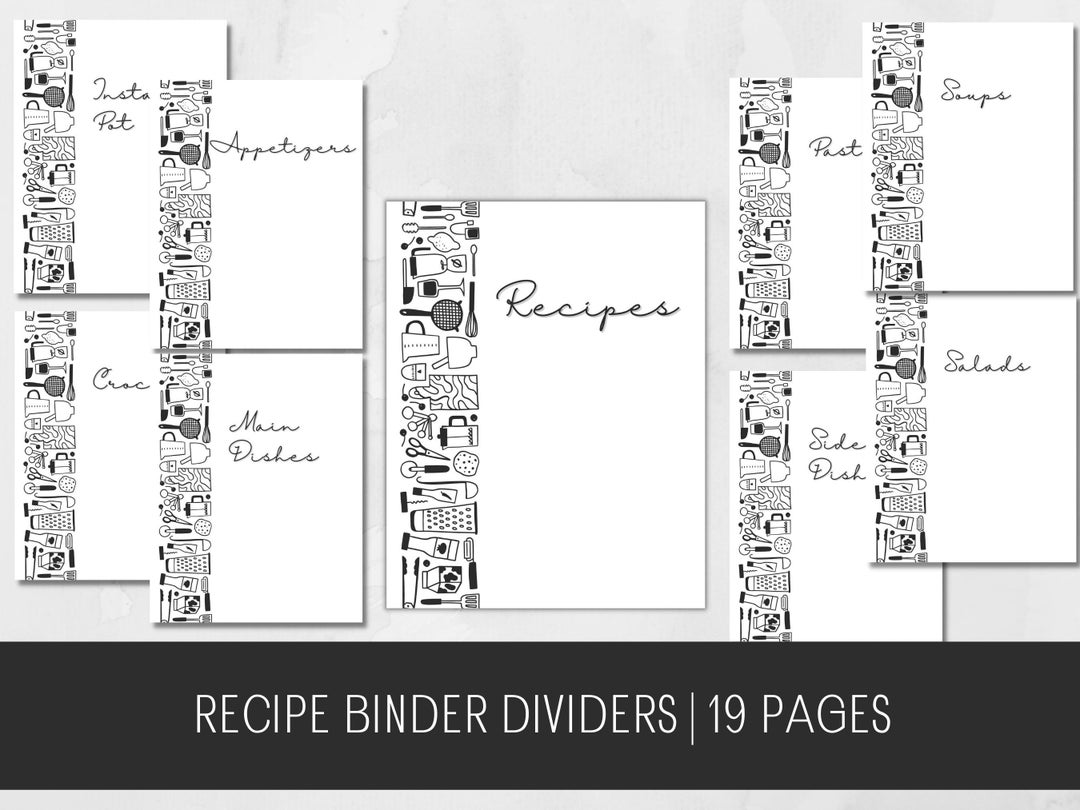 Recipe Binder Divider Pages, 19 Binder Kit Section Pages to Organize ...