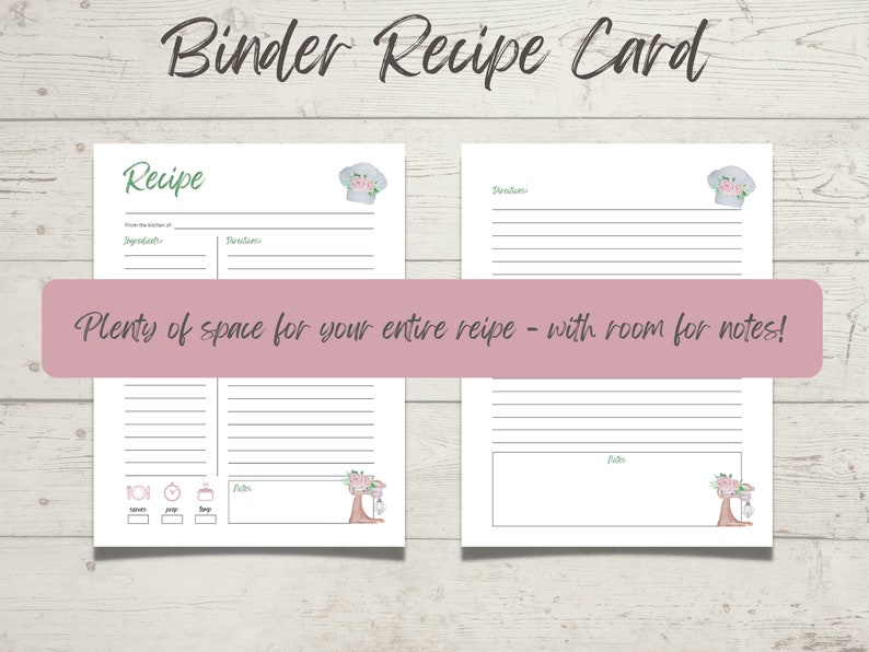 Printable Recipe Binder Kit, Printable Meal Planner, Recipe Organizer