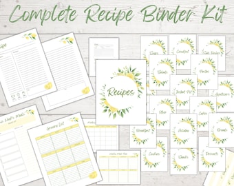 Kit de reliure de recette imprimable, planificateur de repas imprimable, organisateur de recettes, cartes de recettes, planificateur de repas hebdomadaire, planificateur de repas mensuel, liste d'épicerie