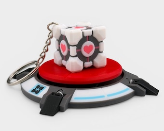 Portal Button & Companion Cube Keychain Bundle, Aperture Science Companion Cube, Portal 2 Button Fidget Toy