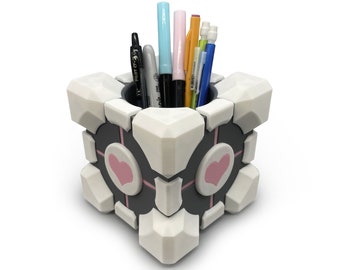 Companion Cube Pen Holder | 3D Printed Portal Pencil Holder, Desk Organizer | Aperture Science Inspired Desk Accessory
