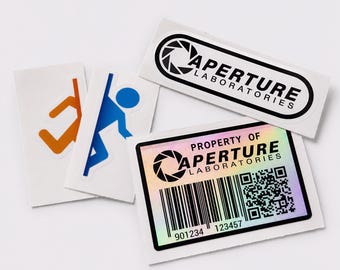 Aperture Laboratories Sticker Pack, Portal Blue Orange Decals, Holographic Aperture Science Property Tag