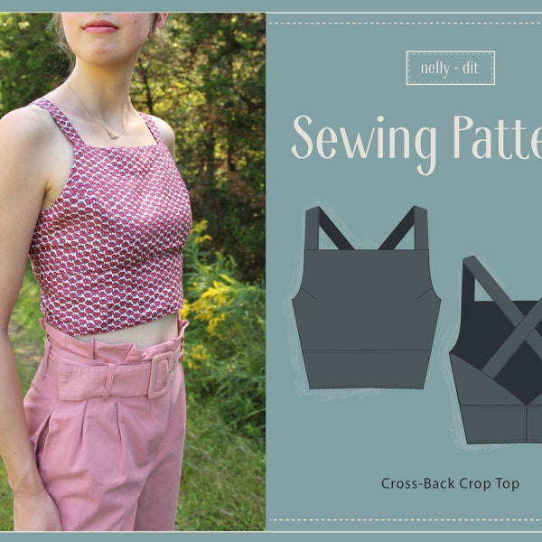 Cross Back Crop Top | Digital PDF Sewing Pattern | Sizes 0-14 | 4 Print Sizes