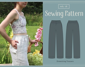 Drawstring Waistband Trousers  | Digital PDF Sewing Pattern | Size 00-14 | 4 Print Sizes