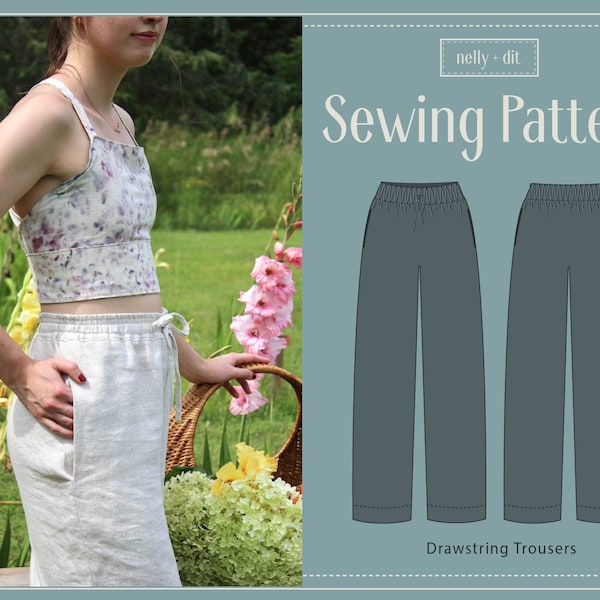 Drawstring Waistband Trousers  | Digital PDF Sewing Pattern | Size 00-14 | 4 Print Sizes