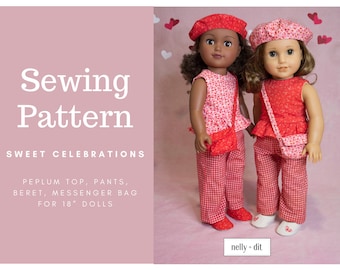 Doll Clothes Sewing Pattern for 18" Dolls, Peplum Top, Beret (PDF Pattern)