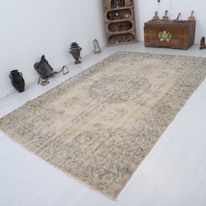 7x11 Turkish Rug, Vintage Rug, 7x11, Handmade Rug, Oversize Rug, Oushak Rug,Anatolian Rug,Wool Rug,Natural Rug,Antique Rug,Neutral Rug,30716