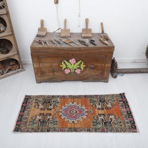2x4, Wool Door Mat, Handmade Wool Rug, Turkish Mini Rug, Vintage Mini Rug, Oushak Mini Rug, Mini Rug,2x4 Door Mat Rug,Mini Natural Rug,24428