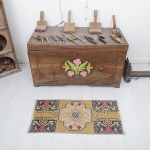 1x3 Old Rug, Vintage Rug, Turkish Rug 1x3, Anatolian Rug, Oushak Rug, Mini Rug, 1x3 Door Mat Rug, Small Rug, Antique Rug, Handmade Rug,24516