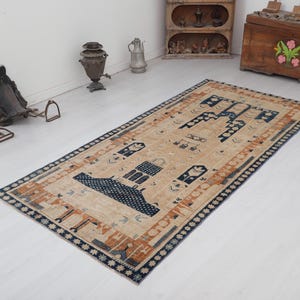 100x250 Vintage Oushak Teppich Handgewebter Türkischer Wollteppich