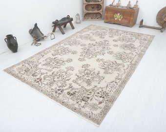 Oversize Turkish Oushak Rug: 7x10 Vintage Wool Pastel Rug