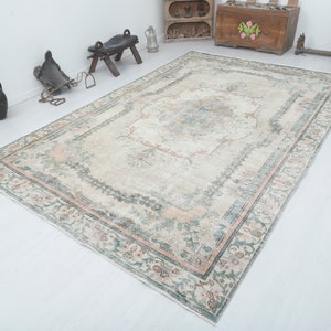 7x11 Turkish Oversize Rug, Handmade Rug, Muted Colors Rug, Oushak Rug, Vintage Rug, Anatolian Rug, Faded Rug,Wool Rug,7x11 Turkish Rug,5520