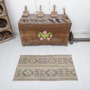 Vintage Oushak Turkish Mini Rug: 2x3 Wool Anatolian Rug