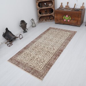 Vintage Oushak Turkish Rug 3x7: Wool Anatolian Bohemian Area Rug