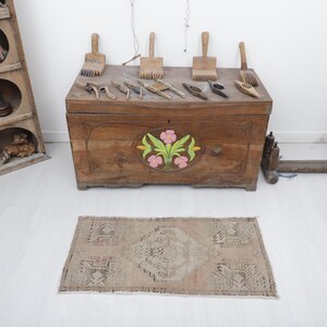 Vintage Turkish Mini Rug: 2x3 Oushak Wool Anatolian Rug