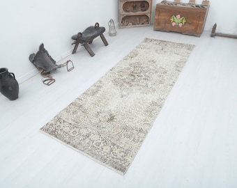 Vintage Türkischer Läufer Teppich: 100x270 Beige Braun Orientalischer Flur Teppich