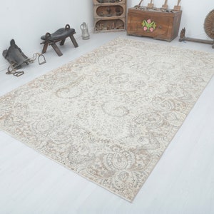 Oversize Vintage Turkish Oushak Rug 7x11: Neutral Anatolian Rug