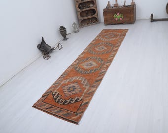 Vintage Türkischer Teppichläufer, 100x300 Wollteppich aus Baumwolle