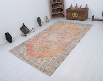 6x9 Vintage Turkish Wool Rug, Handmade Anatolian Oushak