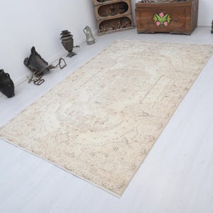6x9 Vintage Turkish Oushak Rug: Handmade Wool Cotton Bohemian Area Rug