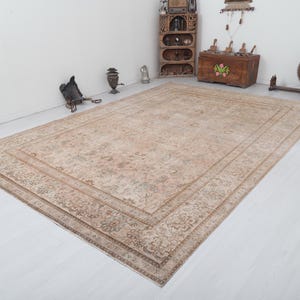 10x13 Vintage Turkish Oushak Rug: Muted Anatolian Area Rug