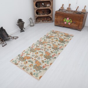 Vintage Turkish Runner Rug: 3x6 Wool Anatolian Hallway Rug