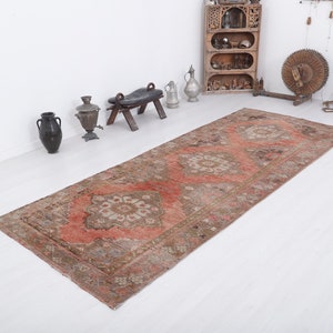 Vintage Oushak Wool Runner Rug: 5x11 Turkish Hallway Carpet